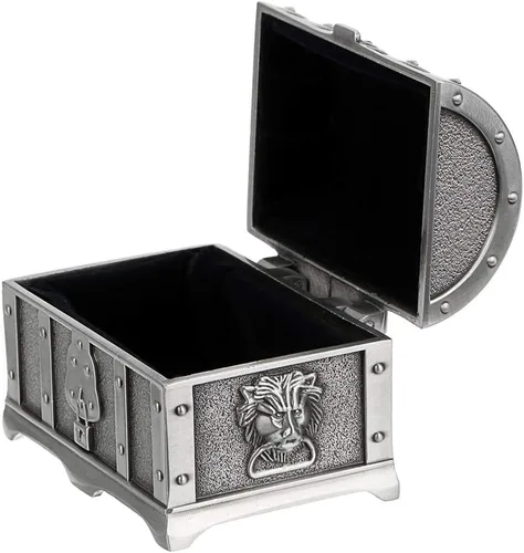 Vista 7 de Hipiwe Joyero de metal vintage con diseño de cofre del tesoro, aretes de anillo pequeño, collar y recuerdo para niñas, mujeres y mujeres (pequeño)