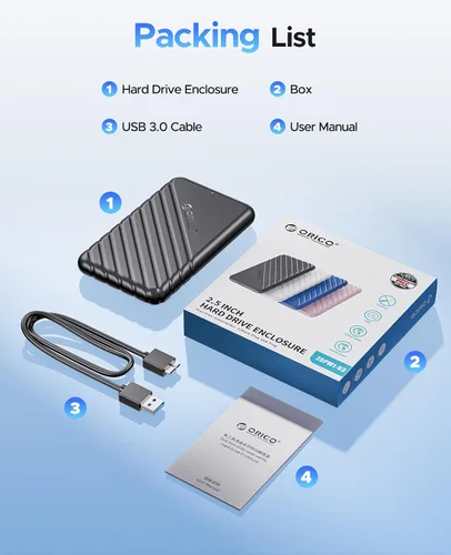 Vista 8 de ORICO Carcasa para disco duro externo de 2,5 pulgadas, USB 3.0 a SATA III, para SATA HDD SSD de 7mm y 9,5mm, sin herramientas [con soporte UASP]