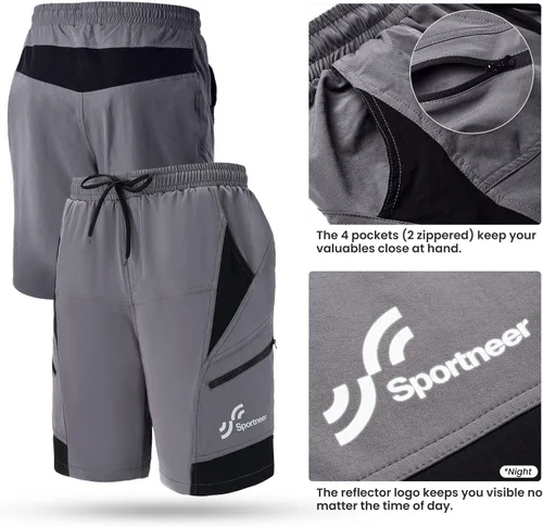 Vista 4 de Sportneer Pantalones cortos de ciclismo para hombre 3D acolchado ligero para montar en bicicleta, ciclismo, bicicleta de montaña, pantalones cortos