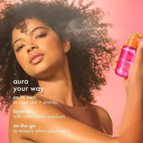 Vista 5 de amika: aura rocío para cabello y cuerpo pomelo rosa, albaricoque jugoso + vainilla cálida