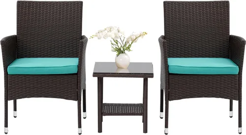 Vista 11 de PayLessHere Juego de 3 sillas de mimbre para patio, muebles de mimbre para exteriores, juego de bistró para patio trasero, porche, piscina, césped