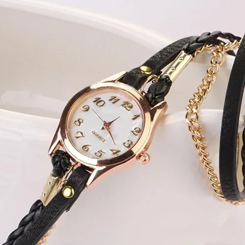 Vista 3 de Encantador reloj de pulsera de cadena de cuero vintage para mujer