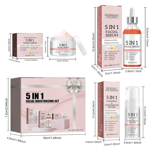 Vista 2 de Serum facial 5 en 1, kit de cuidado de la piel hidratante para la cara, kit de rutina de cuidado diario de la piel antienvejecimiento, suero facial