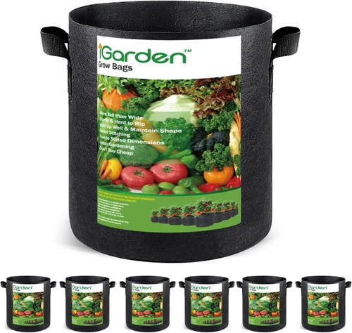 Vista 9 de iGarden Bolsas de cultivo altas, macetas de cultivo de 15 galones, paquete de 5 con asas, bolsa de tela no tejida gruesa de 11.29 oz para verduras