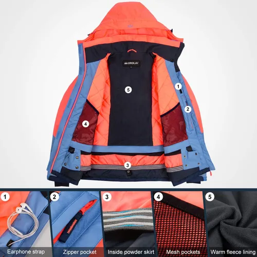 Vista 3 de Orolay Chaqueta de esquí de invierno impermeable para mujer, Nieve