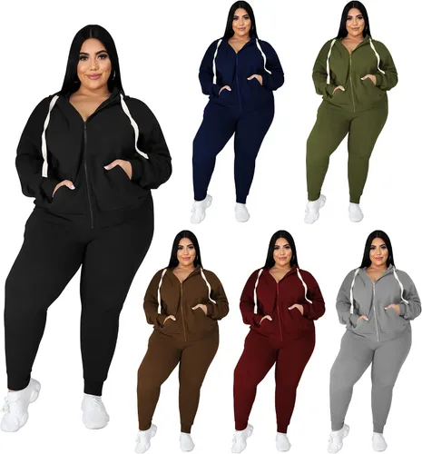Vista 5 de Tycorwd Conjunto deportivo de dos piezas para mujer, talla grande, conjunto de sudadera de manga larga
