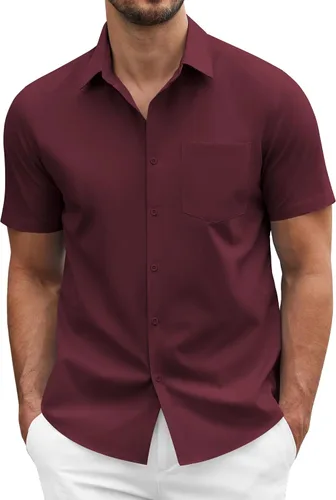 Vista 21 de COOFANDY: camisa casual de manga corta con botones para hombre, de negocios, sin doblar con bolsillo