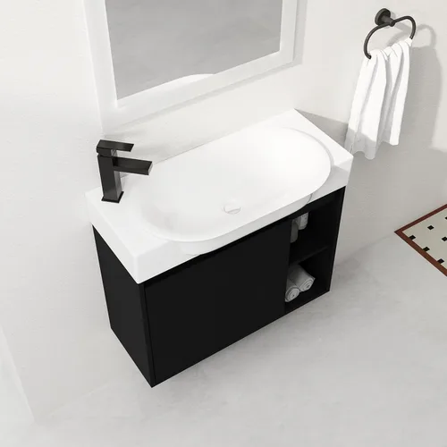 Vista 11 de 24" Modern Wall Mount Bathroom Vanity with Ceramic Sink & Soft Closing Door, Space-Saving Floating Cabinet, Durable Waterproof Plywood, Easy-Clean