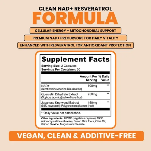 Vista 5 de Energía celular y apoyo antienvejecimiento para mujeres - Resveratrol + Quercetina - Apoyo mitocondrial, refuerzo de vitalidad y metabolismo - Apoya