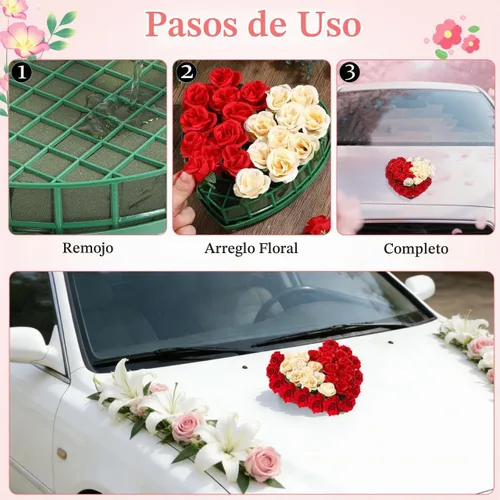 Vista 4 de EXCEART Espuma floral en forma de corazón con 4 ventosas, bloques de esponja de floristería húmeda verde para decoración de autos de boda, ladrillos