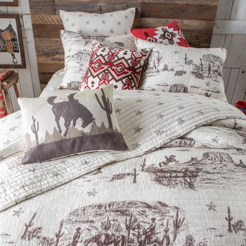 Vista 6 de Tumbleweed Trail King - Edredón vintage de vaquero occidental, ropa de cama reversible marrón y crema, 106 x 92 pulgadas