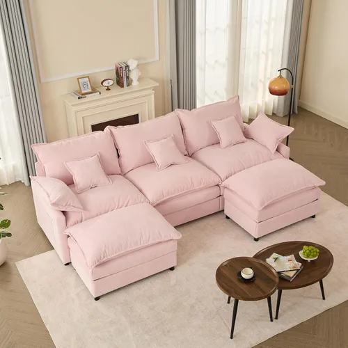 Vista 11 de GOSUHI - Sofá en forma de U de 108", sofá seccional modular, sofá de nube de 3 plazas con otomana móvil, sofás de asiento profundo para sala de Beige