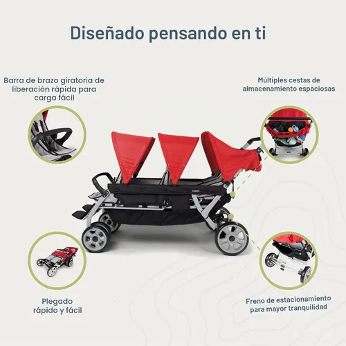 Vista 4 de Gaggle Jamboree - Cochecito plegable para niños de 6 asientos, color negro