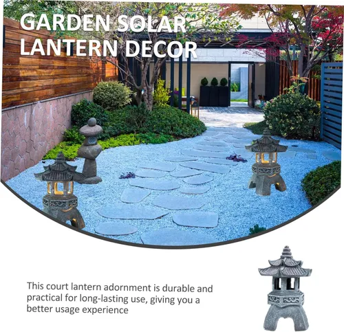 Vista 3 de Tofficu Farol de pagoda solar para decoración de jardín al aire libre, estatua asiática zen, patio, césped, porche, camino, adorno de jardín