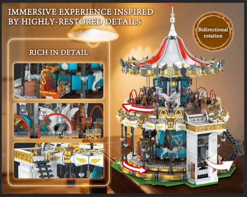 Vista 2 de Sosuy Juego de Construcción de Carrusel, Modelo de Tiovivo Motorizado Eléctrico, Juguete de Parque de Atracciones para Niños, Niñas y Adolescentes
