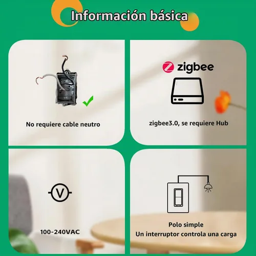 Vista 3 de Interruptor Inteligente Zigbee sin Neutro Requerido Interruptor de Luz Inteligente de Paleta Basculante de 1 Canal Compatible con Alexa