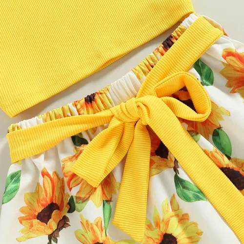 Vista 67 de TheFound Trajes de verano para niñas pequeñas, sin mangas, de punto acanalado, halter, pantalones cortos, ropa para recién nacidos, conjunto de 3