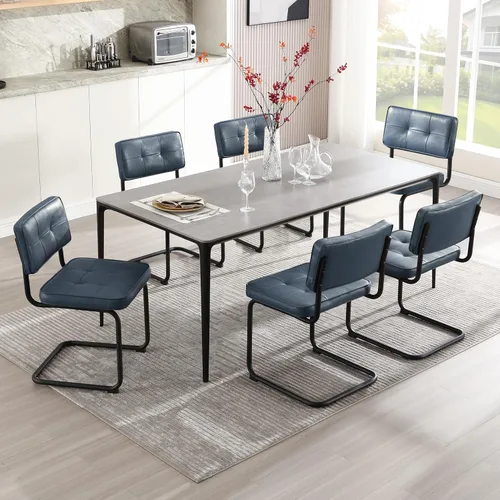 Vista 30 de Zesthouse Juego de 2 sillas de comedor de metal industrial, sillas de cocina tapizadas de cuero sintético con base de metal negro, para cocina
