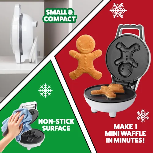 Vista 3 de Mini Waflera Hombre de Jengibre - Haz que esta Navidad sea Especial para los Niños con Plancha de Wafles Festiva de 4", Electrodoméstico Eléctrico