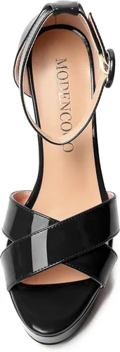 Vista 101 de MODENCOCO Sandalias de boda con correa de tobillo sexy para mujer, con plataforma y puntera abierta, tacón de aguja y tacón alto, zapatos de vestir