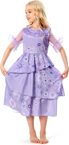Vista 4 de Vestido Isabela Madrigal para cosplay, vestido de Isabela, falda de princesa con bolsa, trajes de Halloween para niños y niñas, Púrpura