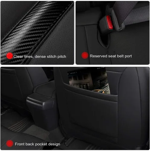 Vista 6 de Juego completo de fundas de asiento personalizadas para Prado 2004-2008 7 asientos cuero asiento cojín protector negro