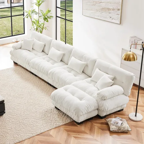 Vista 63 de Otomana beige para sofá modular modular, sofá individual, asiento otomano para sofá modular convertible, sofás de terciopelo para sala de estar