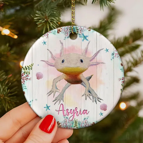 Vista 5 de Hyturtle Adorno de Navidad personalizado para los amantes de los ajolotes – Just A Girl Who Loves Axolotls Adorno de cerámica con nombre