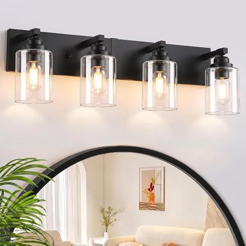 Vista 17 de Accesorios de iluminación de baño de granja, luces de tocador rústicas de 3 luces en madera para baño, iluminación de apliques de pared vintage