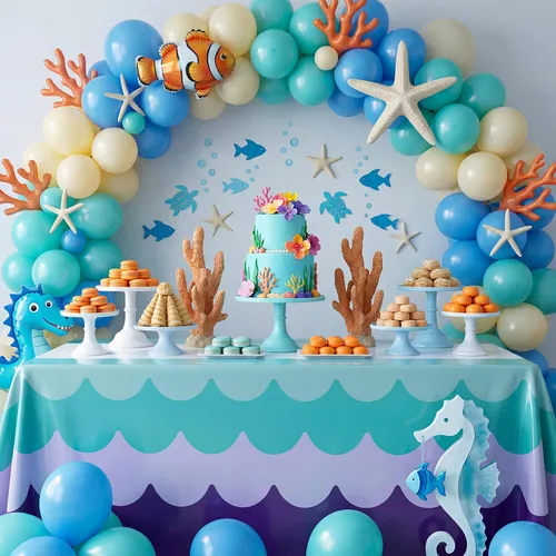 Vista 4 de Irenare 6 manteles con temática de olas del océano de 87 x 108 pulgadas, color azul, rectangular, de plástico, con estampado de agua, mantel