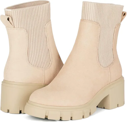 Vista 3 de Rihero Botas Chelsea para mujer con suela de lengüeta y tacón grueso elástico