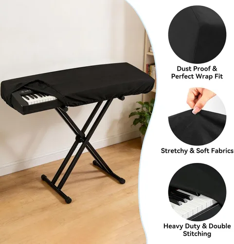 Vista 8 de Cubierta antipolvo para teclado de piano de 61 teclas con banda elástica duradera y bloqueo de cuerda, adecuado para pianos electrónicos digitales