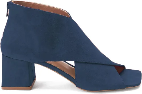Vista 3 de LEHOOR Botines de tacón grueso para mujer, con puntera abierta, de gamuza, con corte lateral, puntera abierta, cuadrada, de 2 pulgadas, tacón medio
