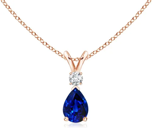Vista 163 de Angara Colgante de lágrima de zafiro azul natural con diamante en plata/oro macizo de 14 quilates/platino Cumpleaños, compromiso, aniversario