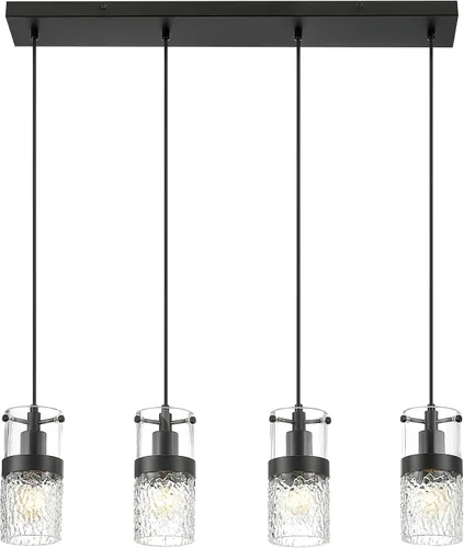 Vista 21 de LMS Lámpara colgante dorada, 1 luz colgante para isla de cocina con vidrio martillado, LMS-171