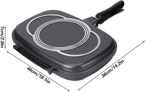 Vista 7 de Sartén de doble cara, sartén portátil antiadherente para panqueques, tortilla, mango antiquemaduras, sartén cuadrada Omlette, sartén abatible