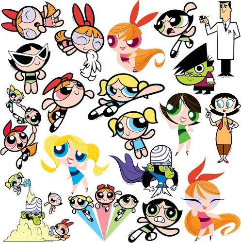Vista 3 de Powerpuff Girls Character Collection - Calcomanías de vinilo troqueladas de 50 unidades, flores, burbujas, ranúnculo y villanos para laptop, botella