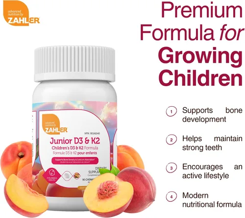 Vista 4 de Zahler - Tabletas masticables de Vitamina D3 + K2 Junior para niños Vitamina D para niños 2000 IU Gomitas deliciosas de Vitamina D K2