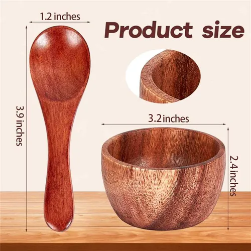 Vista 2 de Didaey 8 cuencos pequeños de madera para sumergir condimentos, pequeños cuencos de madera para servir de 3.2 x 2.4 pulgadas con 8 cucharas