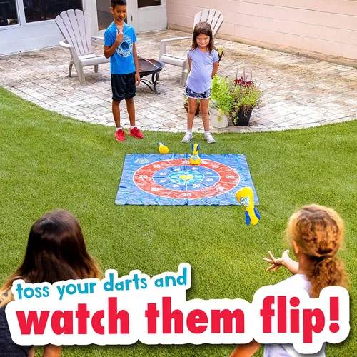 Vista 6 de Franklin Sports Toss N Flip Darts - Juego para interiores y exteriores para niños, juego de lanzamiento de patio con dardos inflables rojos + azules