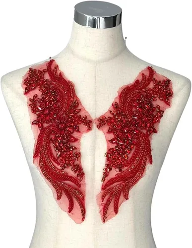 Vista 12 de Parches de Apliques de Ropa DIY con Cuentas de Pedrería Hechos a Mano, Aplique con Cuentas para Decoración de Vestido de Novia Color Verde Oscuro AB