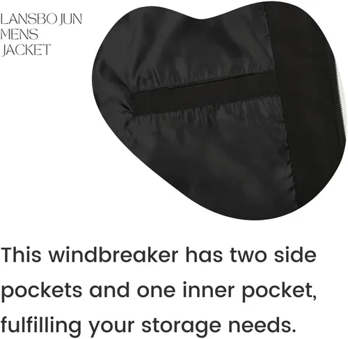 Vista 5 de Chaqueta bomber para hombre, ligera, resistente al agua, cortavientos con 3 bolsillos
