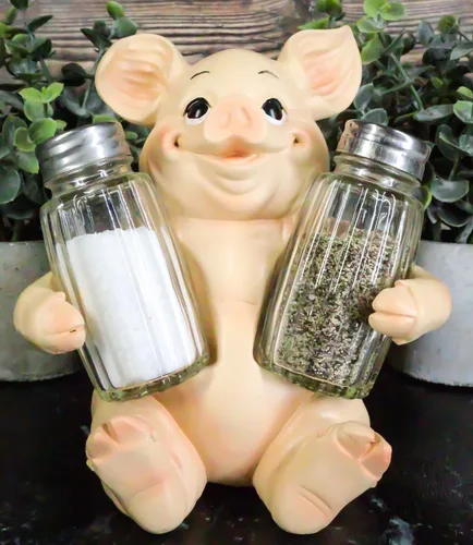 Vista 5 de Ebros Gift Animal Farm Granero Cerdo Cerdo Sal Pimienta Shakers Titular Estatuilla Cerdo Cerdo Caprichoso Cerdo Tocino Piglet Estatua Organizador