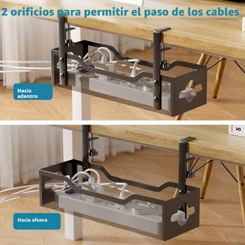 Vista 5 de Bandeja de organización de cables para debajo del escritorio, sin taladros, organización de cables de malla metálica debajo del escritorio