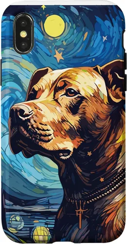 Vista 5 de Funda para iPhone 16 Pitbull Starry Night para perro, mamá, perro, papá