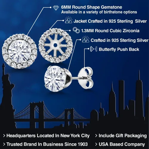 Vista 86 de Gem Stone King Aretes redondos de plata de ley 925 de 0.236 in con piedra natal extraíble para mujer