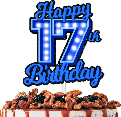 Vista 8 de Decoración de pastel de cumpleaños 10 con purpurina azul Let's Glow Crazy Party Theme Decor Supplies Men Women Happy Birthday 10 Anniversary Party