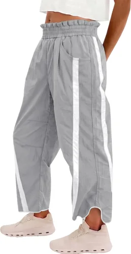 Vista 11 de Fisoew Pantalones deportivos holgados de pierna ancha para mujer, cintura Verde militar