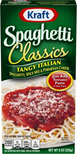 Vista 9 de Mezcla de comida de espaguetis Kraft, espaguetis italianos, especias y queso parm, 8 onzas Listo en menos de 30 minutos, solo tienes que añadir