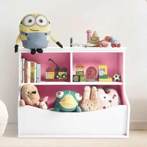Vista 15 de CAPHAUS Organizador de almacenamiento de juguetes para niños, cubo de almacenamiento abierto, gabinete multifuncional de almacenamiento de libros